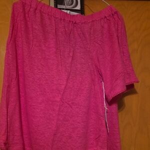 Chicos Short Sleeve Top Off Thr Shoulfer Embroidered Sleeves